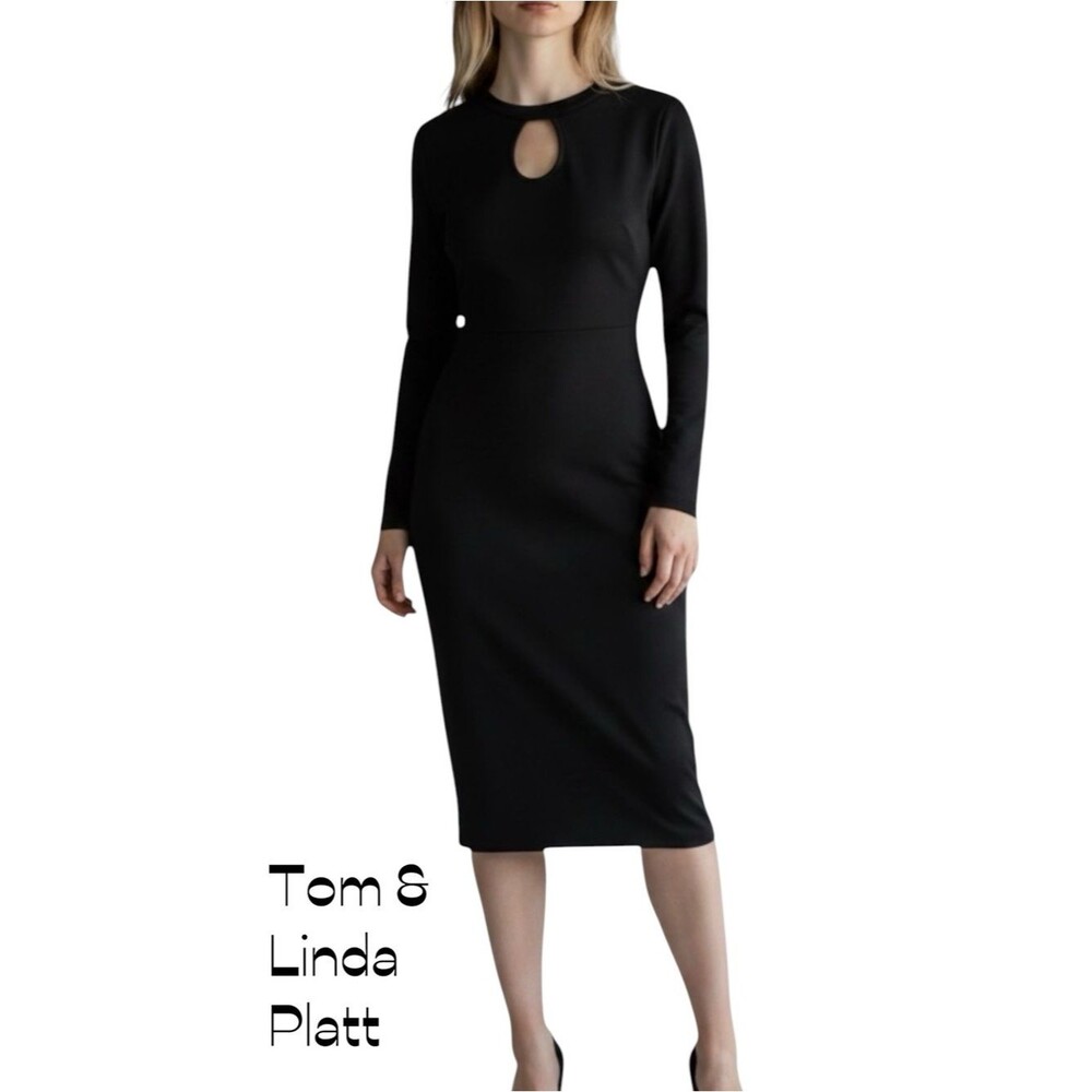 Tom & Linda Platt Black Cut Out Pure Wool Long Sleeve Dress NWOT Size S